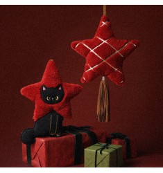 Festive Lunar New Year Star Plush Ornaments | Elegant Red Cat Door Decor