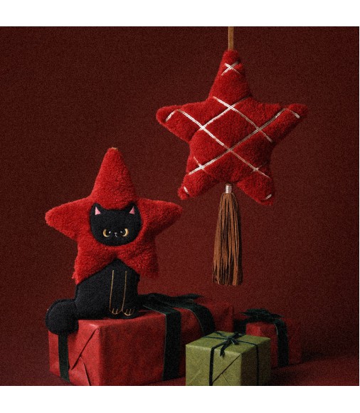 Festive Lunar New Year Star Plush Ornaments | Elegant Red Cat Door Decor Festive Lunar New Year Star Plush Ornaments | Elegant Red Cat Door Decor