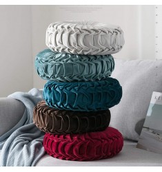 14" Luxury Velvet Pleated Round Pumpkin Throw Pillow | Decorative Floor & Sofa Cushion