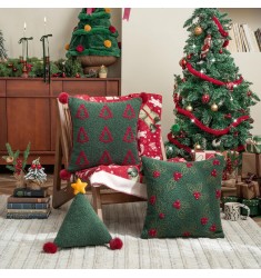 MOCOFO Christmas Throw Pillow Covers – Festive Boucle Embroidered Holiday Accent Cushions for Sofa Couch Bed Decor
