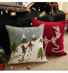 MOCOFO Christmas Embroidered Pillow Cover | Red Deer Antlers