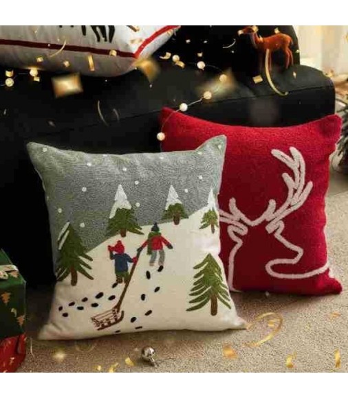 MOCOFO Christmas Embroidered Pillow Cover | Red Deer Antlers