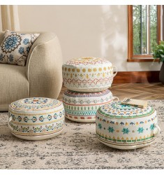MOCOFO Round Bohemian Ottoman Pouf Cover 18 Inch