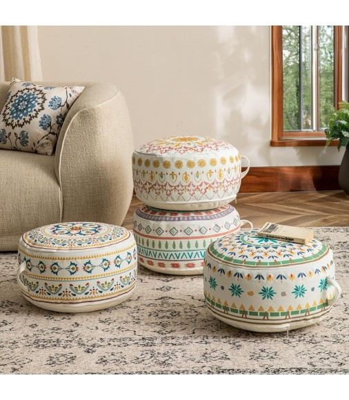 MOCOFO Round Bohemian Ottoman Pouf Cover 18 Inch