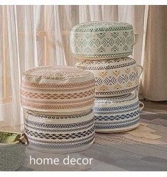 MOCOFO Boho Round Pouf Cover 18x18x8 – Yellow Geometric