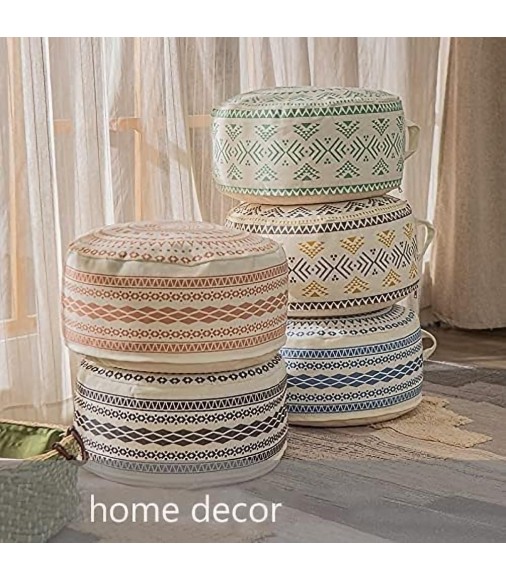 MOCOFO Boho Round Pouf Cover 18x18x8 – Yellow Geometric