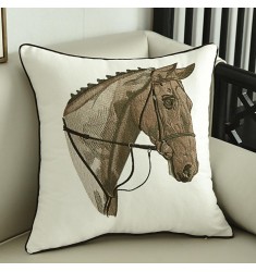 MOCOFO Horse Embroidered Pillow Cover – Cotton Linen 18x18