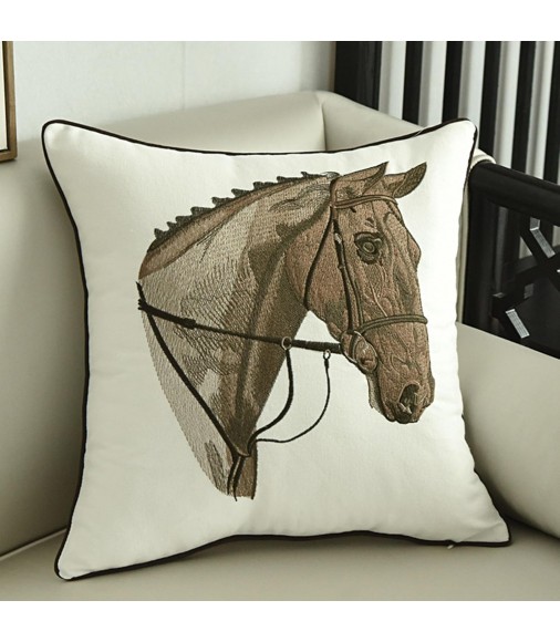 MOCOFO Horse Embroidered Pillow Cover – Cotton Linen 18x18