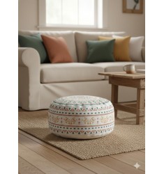 MOCOFO Unstuffed Boho Pouf Cover Round Ottoman Foot Rest 18x8