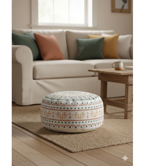 MOCOFO Unstuffed Boho Pouf Cover Round Ottoman Foot Rest 18x8