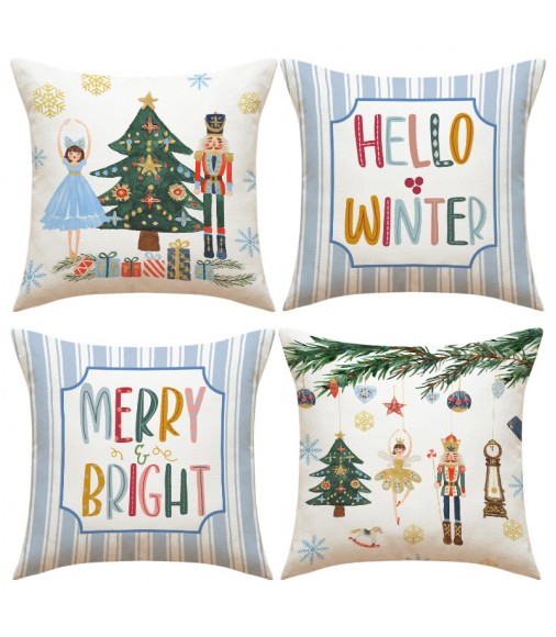 4pcs Nutcracker Print Throw Pillow Cover - Christmas Holiday Party Cushion Case 45x45 cm