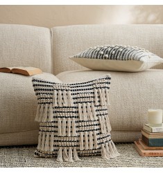 Handwoven Cotton Tassel Throw Pillow for Scandinavian Boho Home Decor