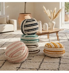Bohemian Stripe Floor Cushion Cover - Round Pouf Ottoman Cover for Living Room, Bedroom, Reading Nook, Boho Home Decor