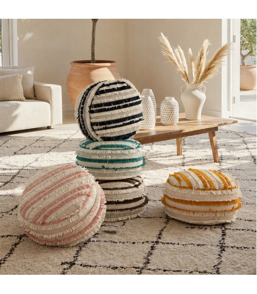 Bohemian Stripe Floor Cushion Cover - Round Pouf Ottoman Cover for Living Room, Bedroom, Reading Nook, Boho Home Decor