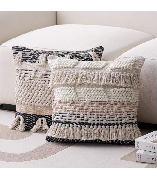 Handmade Cotton Tassel Throw Pillow Cover Nordic Home Decor Cushion for Sofa Bed