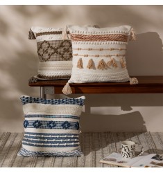 Handwoven Cotton Tassel Throw Pillow Cover Modern Farmhouse Decorative Cushion for Sofa Bed