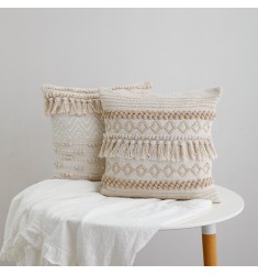 Handwoven Cotton Tassel Throw Pillow Cover – Boho Nordic Decor for Couch Bed