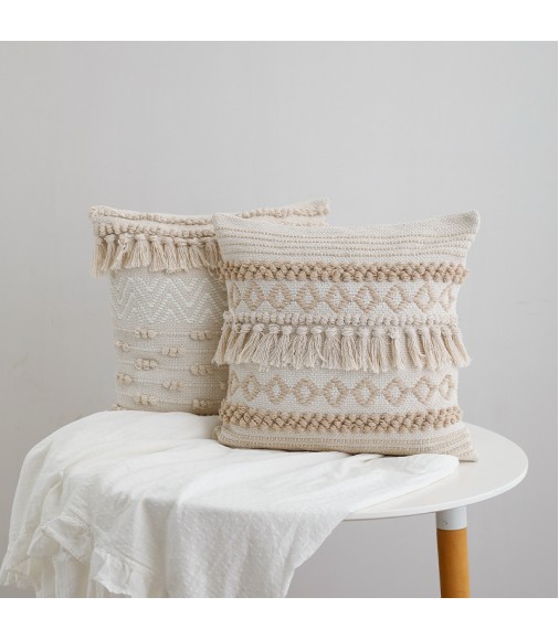 Handwoven Cotton Tassel Throw Pillow Cover – Boho Nordic Decor for Couch Bed Handwoven Cotton Tassel Throw Pillow Cover – Boho Nordic Decor for Couch Bed