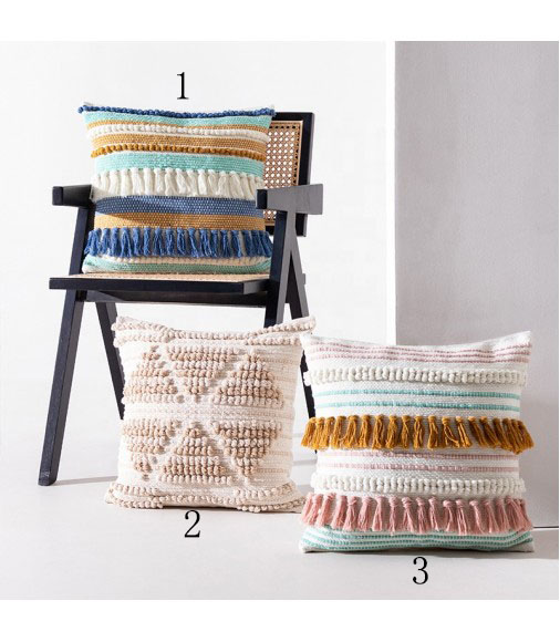 New Arrivals In Stock Boho Farmhouse Style Hand Woven Jacquard Sofa Cushion Cover Cotton Decorative Pillow Covers 