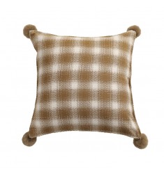 Woven Plaid Sofa Pillow Cover with Pom Pom Decoration - 45x45 cm, Cotton, Holiday Vibe Cushion