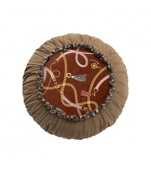 Gold Chain Colorful Striped Embroidered Pleated Velvet Throw Pillow