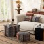 MOCOFO Modern Abstract Pouf Cover | Medieval Maillard Brown Cotton Linen Ottoman Slipcover | Retro Earth Tone Footrest Storage Stool for Living Room Bedroom | Square or Round 17.7" (Filler Not Included)