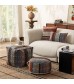 MOCOFO Modern Abstract Pouf Cover | Medieval Maillard Brown Cotton Linen Ottoman Slipcover | Retro Earth Tone Footrest Storage Stool for Living Room Bedroom | Square or Round 17.7" (Filler Not Included)
