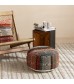 MOCOFO Modern Abstract Pouf Cover | Medieval Maillard Brown Cotton Linen Ottoman Slipcover | Retro Earth Tone Footrest Storage Stool for Living Room Bedroom | Square or Round 17.7" (Filler Not Included)