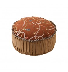 Gold Chain Striped Pouf | Luxe Velvet Embroidered Thick Floor Cushion | Elegant Seat Pad