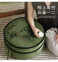 New Chinese-Style Bamboo Embroidered Pouf | Tatami Cushion for Living Room, Bay Window & Balcony